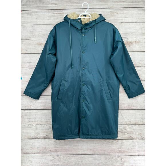 Urban Outfitters Sherpa Lined Long Parka Jacket Men's Small Green Hooded - Picture 1 of 12